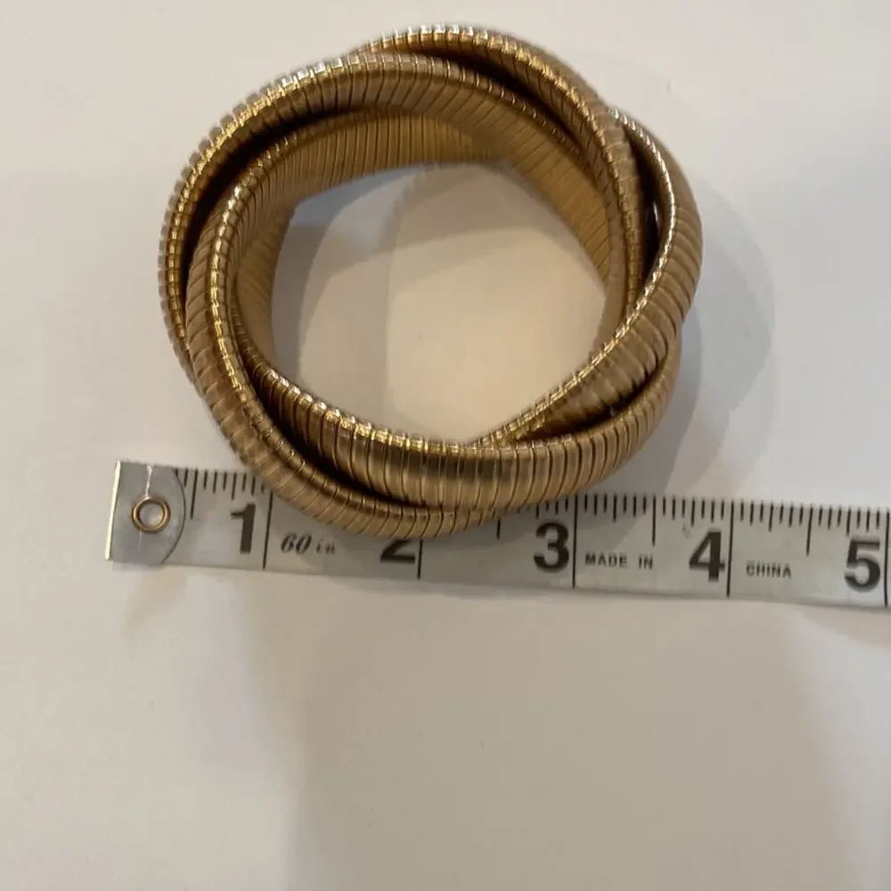 Gold-Tone Herringbone Chain Twisted Bangle Bracelet EUC OS Unbranded Slip On - Picture 4 of 6